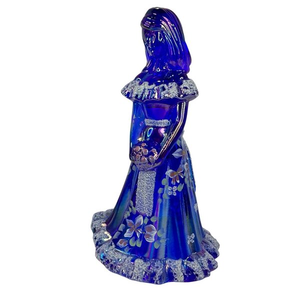 Fenton Bridesmaid Cobalt Blue Iridescent Glass Figurine Floral Artist Signed VTG - Picture 7 of 14